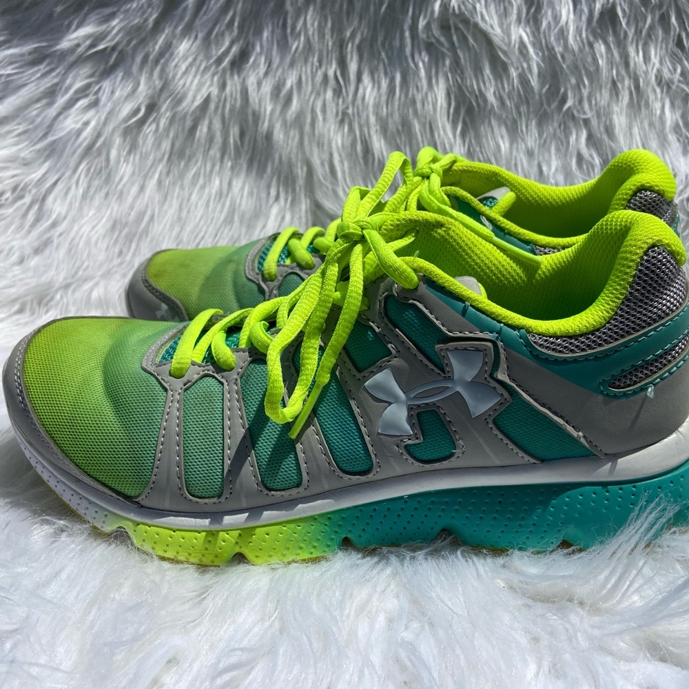 Kids youth 6, Under Armour shoes, green and blue